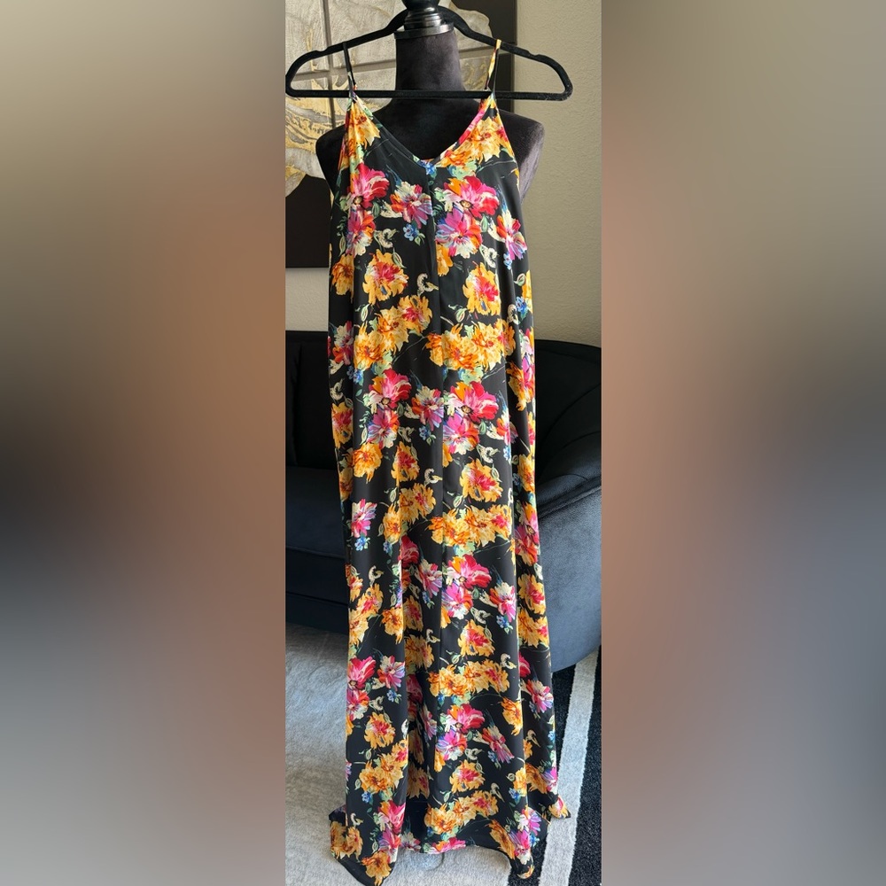 Black floral maxi with bright colors. Lucca brand in size small.